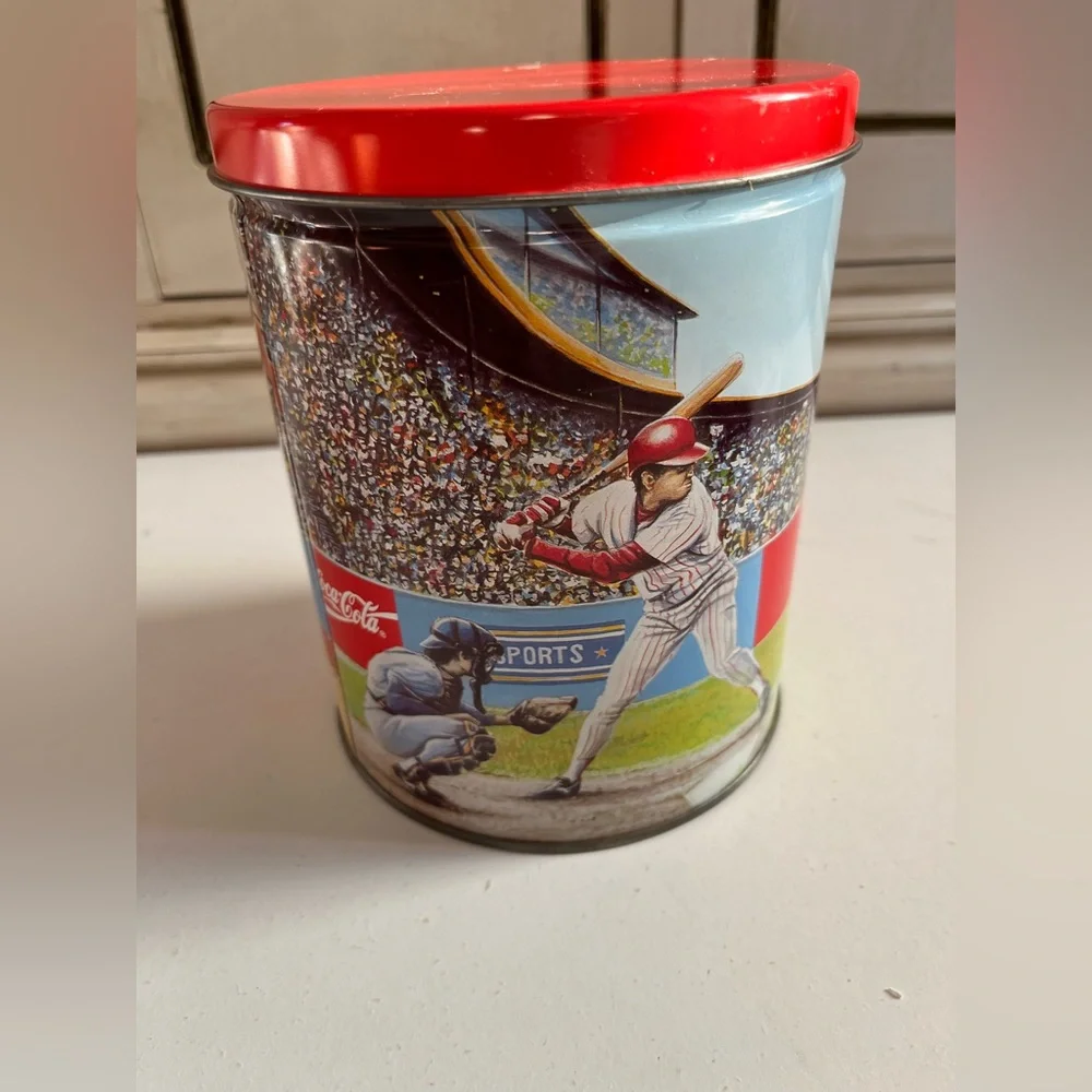 Vintage Coca Cola Collector Football Basketball Baseball Sports Tin w/puzzle